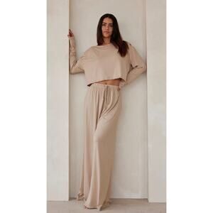 Bumpsuit Cloud Pant Maternity Lounge Pant Wide Leg Pull On Color: Oat Size M